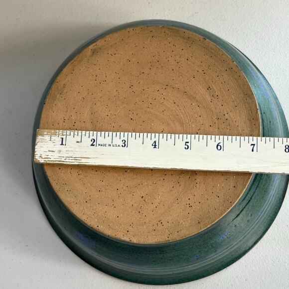 Art Studio Pottery Bowl 10.5x4 ” Stoneware Blue & Green Speckled MM Stamped - Picture 9 of 9